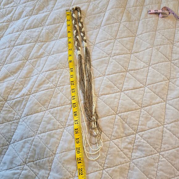 Vintage Beaded Necklace Braided Long Multistrand Cream Bronze Classic Boho Glam - Picture 12 of 12